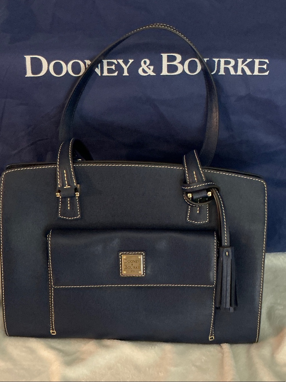 Dooney & Bourke Navy Leather Satchel with Tassel